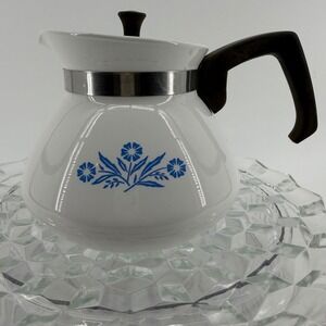 Corning Ware 6 Cup Coffee Pot Perculator White Blue Floral‎ Handle